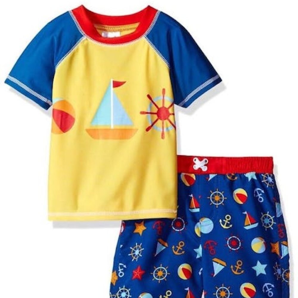 SOL Swim Baby Boys' Solo Swim-Infant-Beach Fun Rashguard Set, Multi, 24 Months